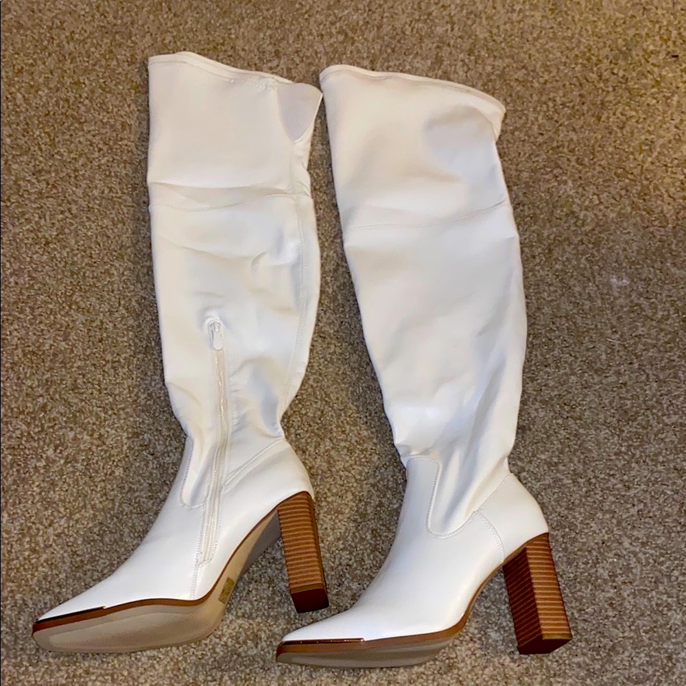Dream Pairs White Over the Knee Boots with Chunky Heel